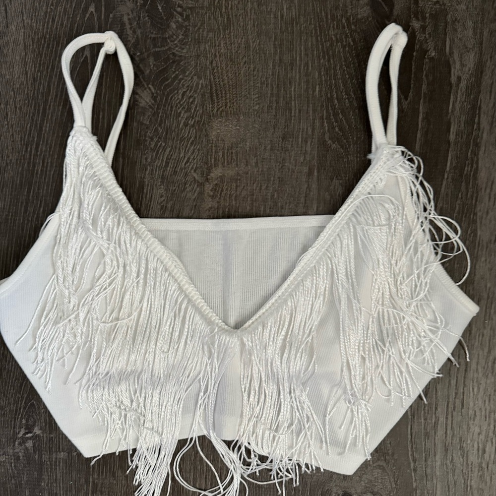 White crop top fringe